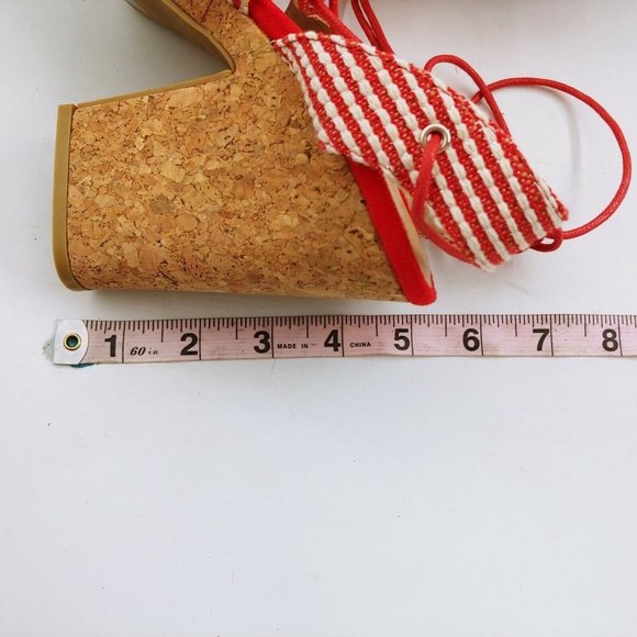 Yoki Womans Nolan 30 Fabric Lace Up High Heel Platform Sandals Red  Sz 8 M NEW - Picture 7 of 9